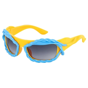 Lunettes de soleil Y2K sportives avec monture jaune et détails tressés bleus
