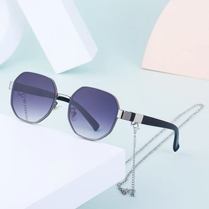 Lunettes de soleil octogonales en métal avec verres dégradés et chaîne amovible