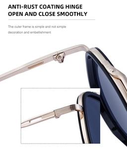 Detail of rust-resistant metal hinges for smooth opening on retro aviator sunglasses