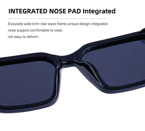 Macro detail showing the integrated nose pad design on black square frame sunglasses