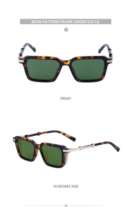 Detail of vintage square sunglasses with tortoise pattern frame and gold temple accents