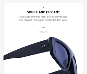 Détail de lunettes oeil de chat avec branches larges, rivets en métal et monture brillante