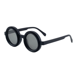 Matte black round polarized sunglasses with thick frames for outdoor men's fashion