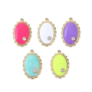 Colorful oval enamel pendants with wave edges and inlaid zircons for jewelry making