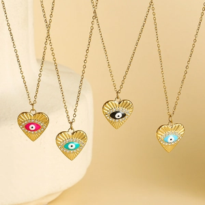 Colliers pendentifs Cœur Œil maléfique dorés avec incrustations de zircon en quatre couleurs