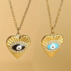 Colliers cœur dorés avec pendentifs Œil de Diable ornés de zircons étincelants