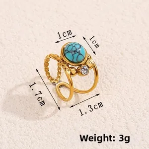 Detail view of gold ring featuring turquoise stone and dimensions of 1.7x1.3cm