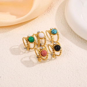 Set of five gold hollow rings with natural stones and zirconia in multi-color options