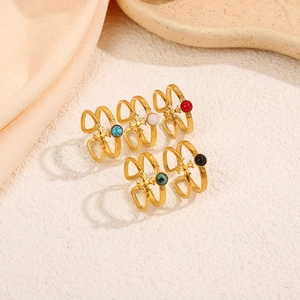 Five-piece set of 18K gold-plated stainless steel cross rings with colorful stones