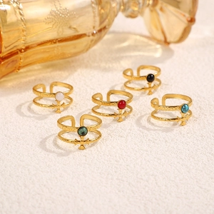 Vintage Cross Ring Stainless Steel 18K Gold Plated Double Layer Open Adjustable Bohemian Palace Style Jewelry For Women