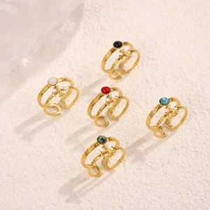 Vintage 18K gold plated double layer cross rings with colorful stones on white rock