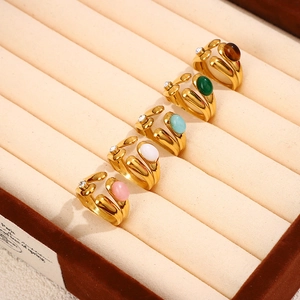 French vintage gold adjustable rings set with natural oval stones and zircons