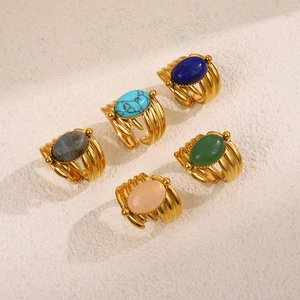 French style gold-plated multilayer stainless steel rings with colorful natural stones