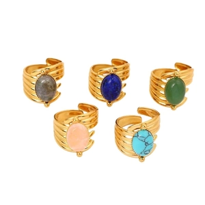 French style vintage gold plated multi-layer stainless steel ring with natural stone
