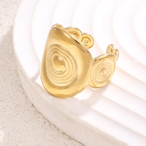 Minimalist 14K gold plated stainless steel ring with unique textured wave pattern