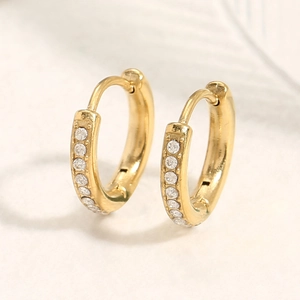 French style 14k gold plated stainless steel hoop earrings with white zircon stones
