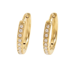French style 14k gold plated hoop earrings with zircon stones and polished finish