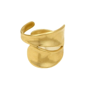 Bague géométrique ajourée en acier inoxydable plaqué or 18 carats avec texture martelée