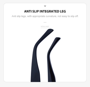Détail des branches de lunettes antidérapantes avec embouts ergonomiques incurvés