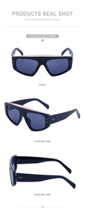 Vues multiples de lunettes de soleil œil de chat avec monture noire et pont doré