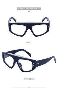 Détails des lunettes de soleil C9 noir argent avec monture épaisse et pont intégré