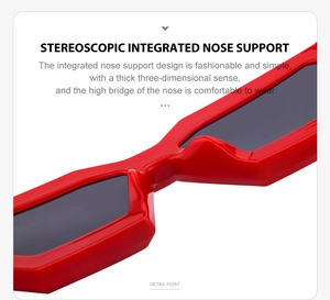 Detail view of the integrated nose pad design on red cat eye frame sunglasses