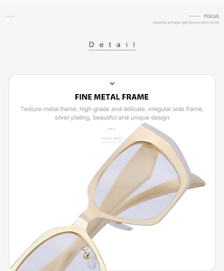 Detail view of golden metal polygon glasses frame with blue light blocking lenses