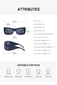 Größentabelle der 6712 Sport-Sonnenbrille mit Rahmenbreite und Gewichtsangaben für Unisex