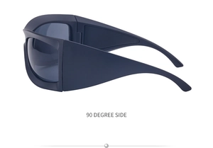 90-Grad-Seitenansicht der dunkelblauen Wrap-Around-Sportsonnenbrille mit mattem Rahmen