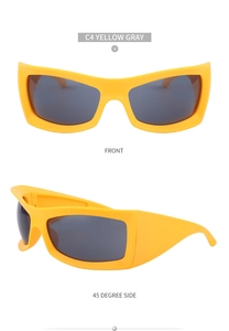 Detaillierte Front- und Seitenansicht der gelben Wrap-Around-Sportsonnenbrille