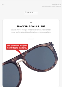 Détail de la monture écaillée montrant la fixation magnétique des verres amovibles