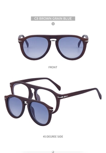 Détails de lunettes aviateur vintage texture bois avec verre magnétique amovible bleu