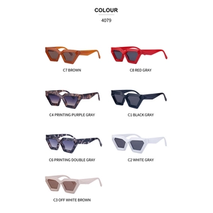 Variety of geometric cat-eye sunglasses in multiple colors on a clean white background