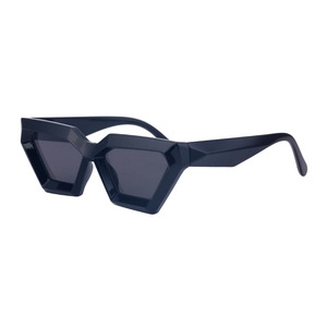 Fashionable small frame geometric hexagonal cat eye sunglasses in glossy black finish