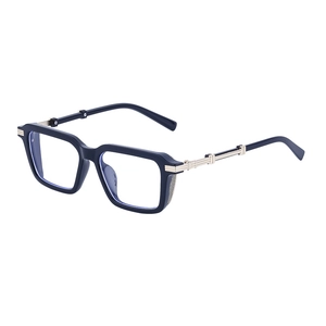 Fashionable black square sunglasses with decorative gold metal temples and UV protection