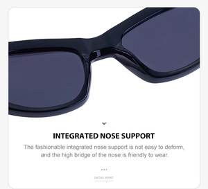 Close-up of integrated nose support on black cat eye sunglasses for a comfortable fit