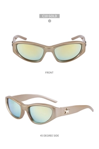 Detail view of gold Y2K star sunglasses showing front and 45-degree side angles