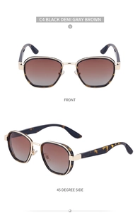 Retro polarized oval sunglasses with gold metal frame and tortoiseshell temples detail