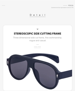Detail view showing the stereoscopic side cutting on these black aviator sunglasses frames
