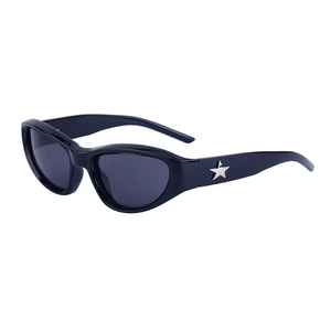 Y2K oval black sunglasses with silver star decor for outdoor cycling and fashion