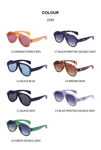 Detailed color chart of vintage aviator sunglasses in seven stylish frame options
