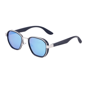 Retro polarized sunglasses with blue lenses and black silver oval frame for men