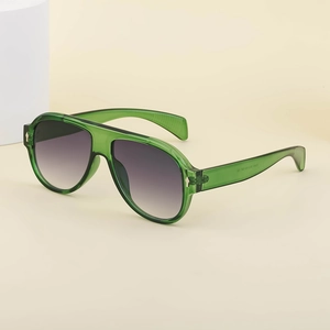 Retro aviator sunglasses with transparent green frames and grey gradient lenses