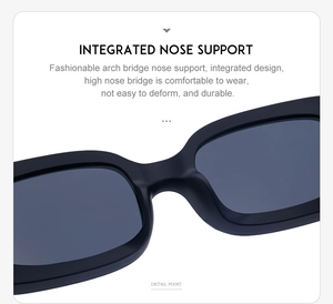 Detail of integrated nose pads on black rectangular sunglasses for a comfortable fit