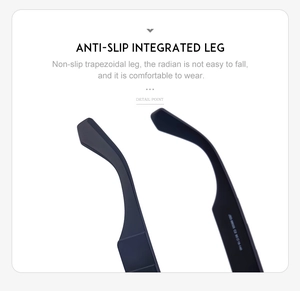 Detail view of anti-slip integrated temple legs on black matte square sunglasses