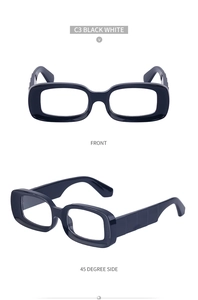 Front and 45-degree side view of shiny black C3 square sunglasses in high quality frame