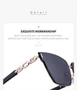 Detail of nylon sunglasses showing rose gold chain temples and star pattern metalwork