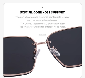 Detail of adjustable metal bridge and soft silicone nose pads on big frame sunglasses