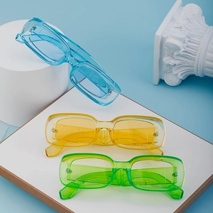 Retro small square frame sunglasses in transparent blue yellow and green colors