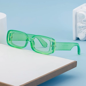 Chic transparent green rectangular sunglasses with minimalist plastic frames for fashion